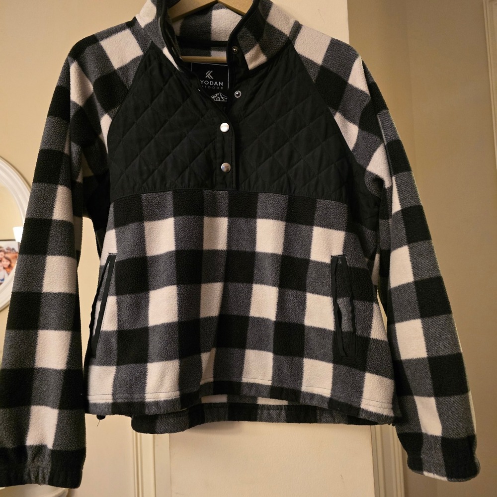 Kyodan‎ Outdoor Womens Buffalo Plaid Fleece Pullover Snap Mock Neck Jacket XL